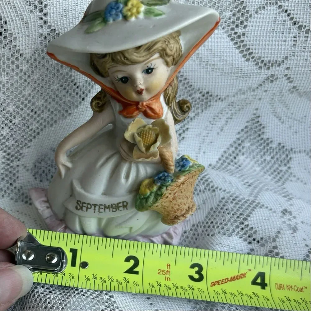 Vintage September‎ Birthday Girl Figurine Ardco Style Lady Hat Flowers 4”